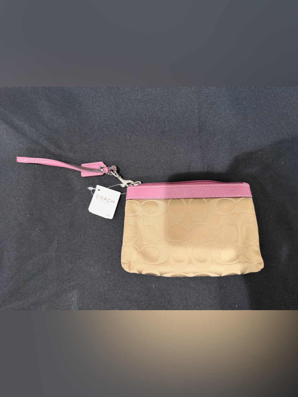 Coach Tan Signature Clutch with Pink Trim - Picture 2 of 4